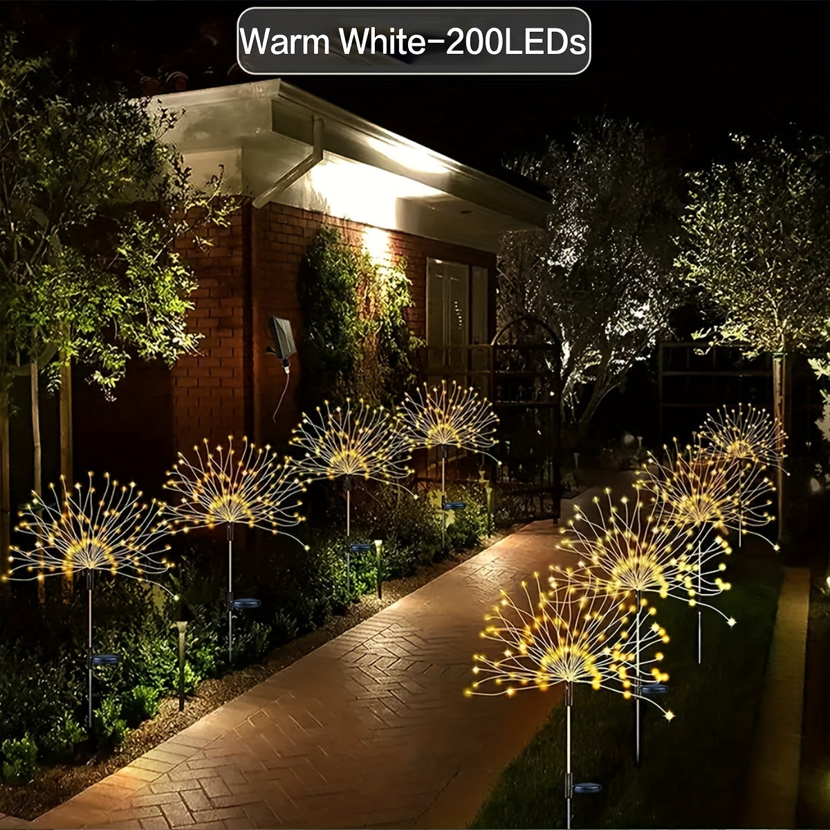 FACHOI Solar Firework Lights with 200/150/90/60 LEDs, 8 Modes, Button Control, Solar Powered for Outdoor Garden Pathways and Tree Decoration.