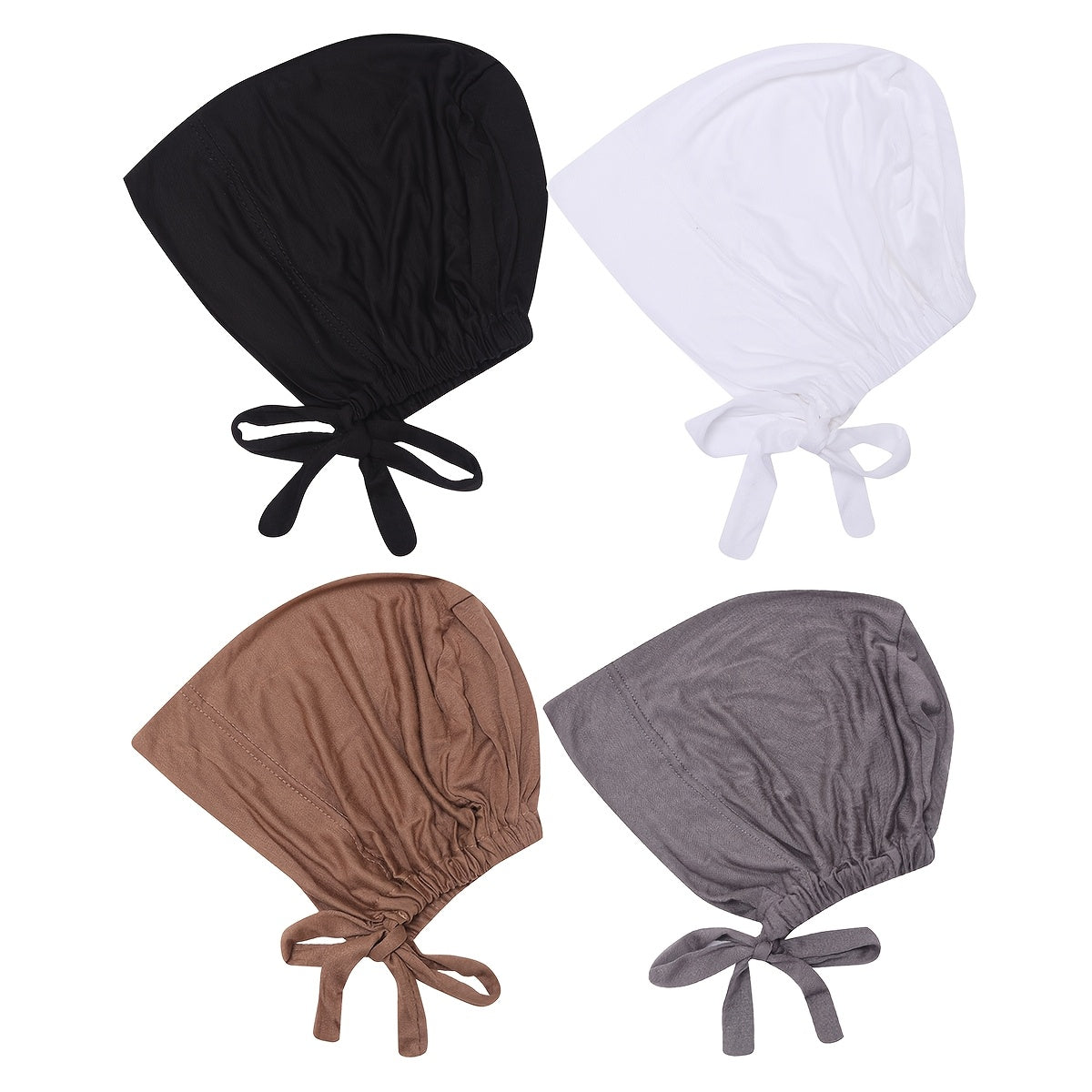 Adjustable Modal Undercap Set includes 4pcs of breathable, stretchy lace-up inner hijab caps for women in solid colors.