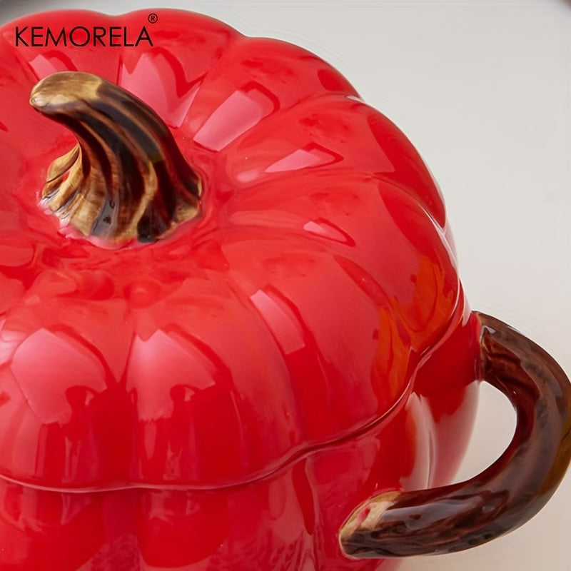 Introducing the KEMORELA 50oz Large Ceramic Pumpkin Pot with Lid! This versatile pot is ideal for adding a festive touch to your Halloween, Thanksgiving, and Christmas decor. Perfect for baking, serving, and storing your favorite dishes. Upgrade your