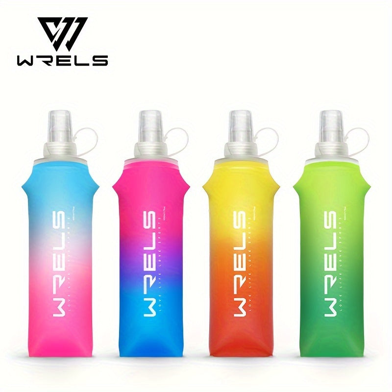 WRELS 2pcs collapsible silicone water bottles in sizes 8.5oz & 17oz, BPA-free for running, hiking, and cycling.