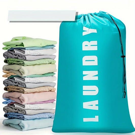 Large Waterproof Drawstring Laundry Bag, Foldable and Anti-Tear. Perfect for storing clothes and keeping them dust-free. Easily machine washable and ideal for dormitories and home storage. Complete your storage supplies with this must-have item!