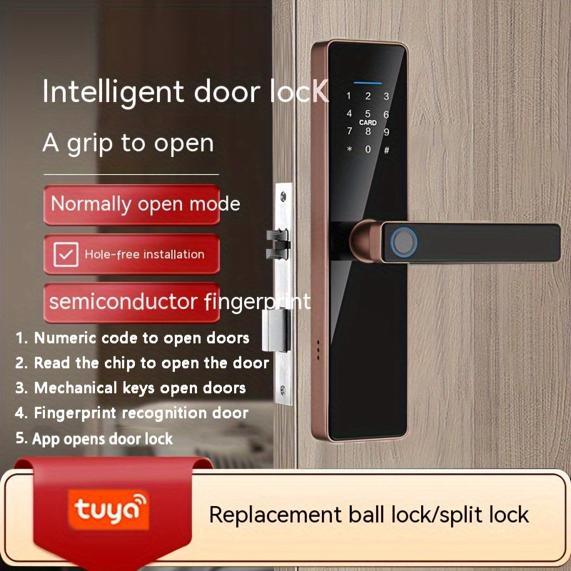 Smart keyless entry door lock with app for easy installation, featuring fingerprint and digital password access.