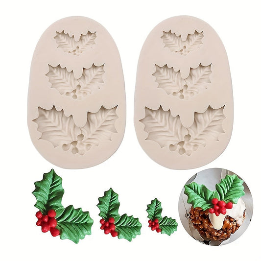 Christmas Holly Leaf Chocolate Mold for DIY Cake Decorating Tool, Baking Toys, Kitchen Gadgets, and Home Kitchen Accessories - 3D Silicone Candy and Fondant Mold