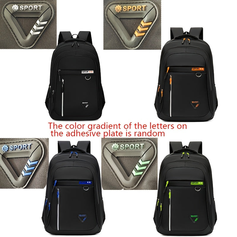 Durable nylon backpack with laptop compartment for students, easy to clean and ideal for school.