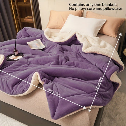 Taro Purple Blanket - Double Layer Milk Fleece with Lamb Fleece Press Line, Perfect for Casual Use, Throw, or Lunch Breaks