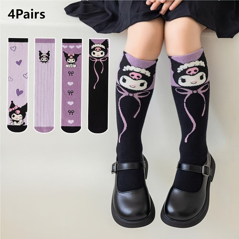 Sanrio Double Kulomi socks in purple with love bow pattern.