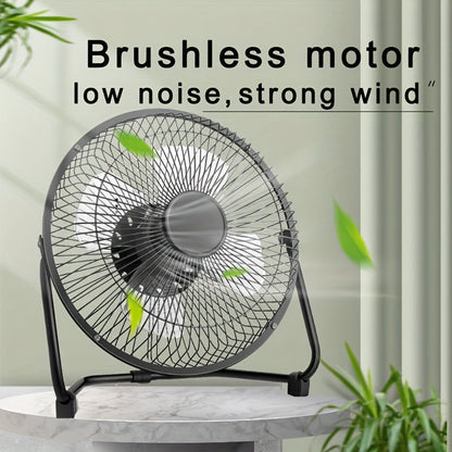 A portable USB plug-in desktop fan with a stylish 8-inch iron art design. Features 2-speed adjustable settings, 4 strong fan blades, and a 360° adjustable angle for maximum airflow.