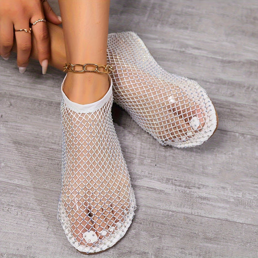 Glittery Solid Color Sandals with Rhinestone Decoration, Lightweight Water Shoes for Summer Beach.