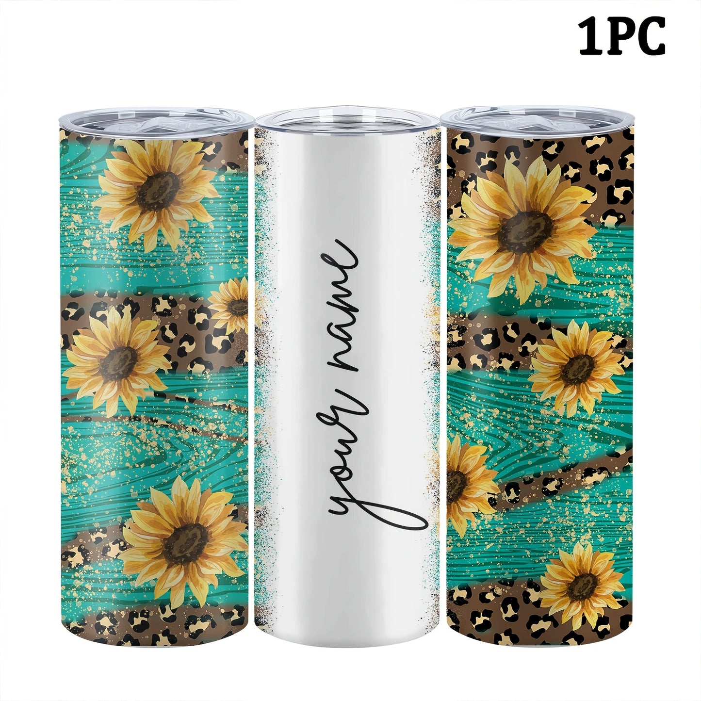 Customized sunflower stainless steel water bottle, 20oz with lid and straw, BPA-free, shatterproof, machine washable, perfect for outdoor travel and Valentine's Day gift.