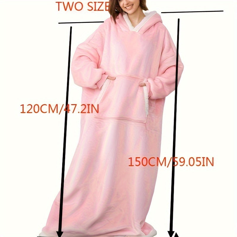 A cozy and warm wearable blanket hoodie for women, featuring long Sherpa fleece and a hood. Perfect for adults, this blanket sweatshirt comes with huge pockets and a belt for added convenience. A great winter gift for girlfriends and moms.