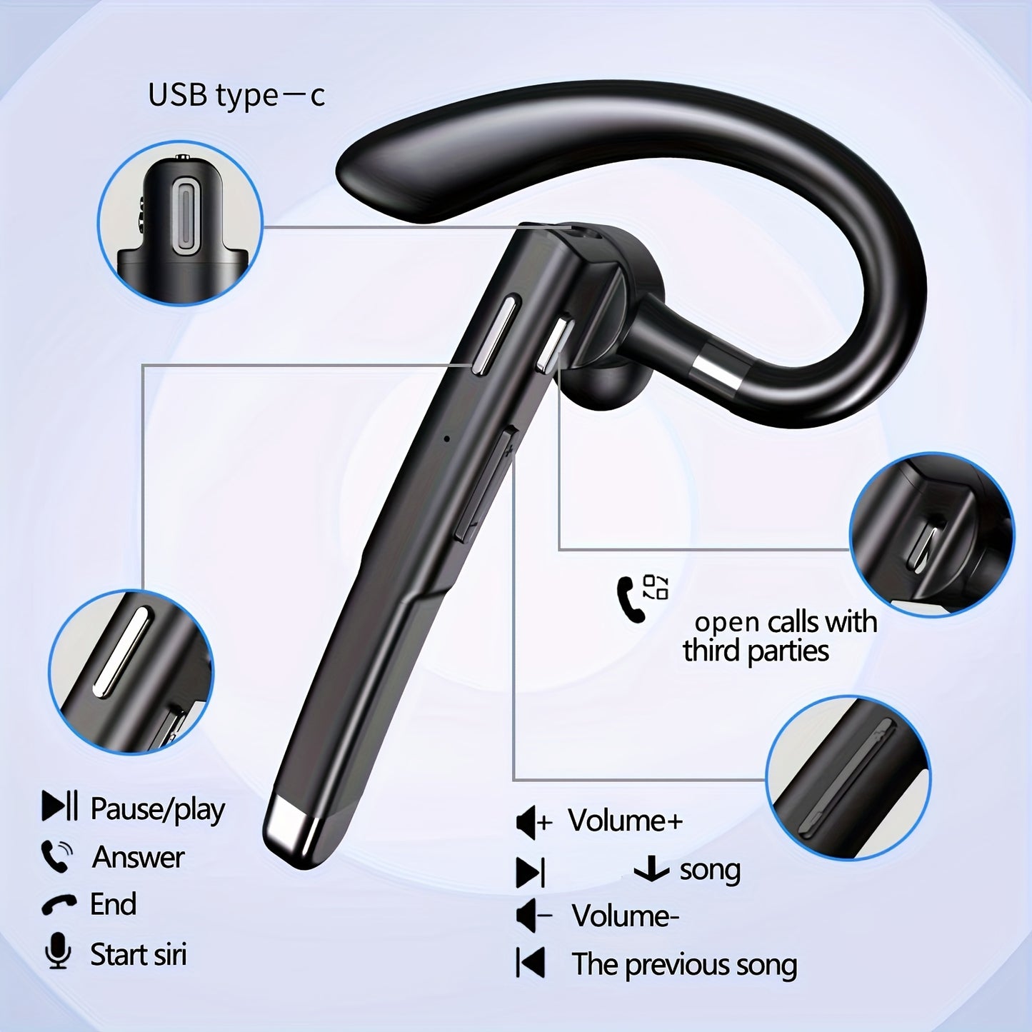 2025 Wireless Headset 5.3 with Noise Reduction and High-definition Microphone, Compatible with All Smartphones