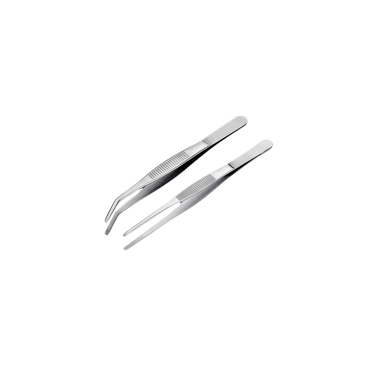 Set of 2 stainless steel tweezers for various uses, no electricity required.