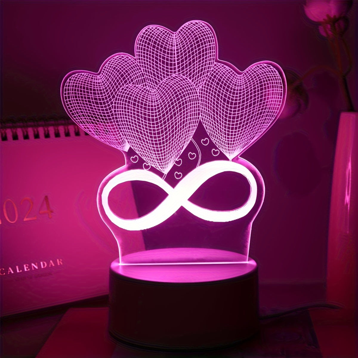 Pink Love 3D LED Night Light for Bedroom Decoration