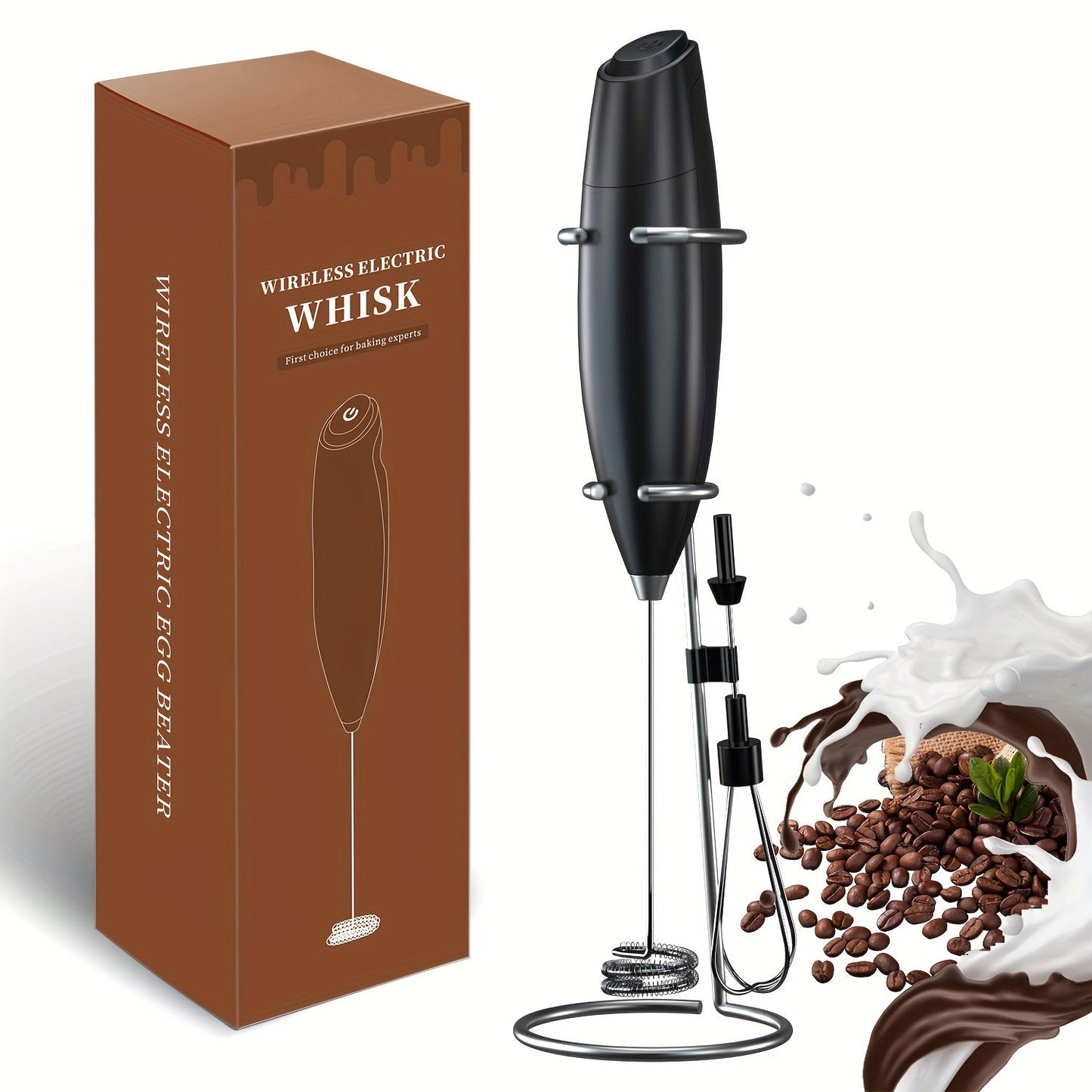 Handheld Wireless Electric Whisk perfect for Mixing Milk, Coffee, Desserts, and Cakes - Made with Metal and Plastic, Single Speed Operation, Battery Powered (AA batteries not included), Ideal for Making Foam and Mixing Ingredients in the Kitchen.