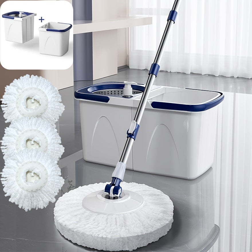 Get the Spin Mop and Bucket System with 3 Reusable Washable Microfiber Pads, Automatic Wringer, Perfect for Hardwood, Laminate, Tile Floors. Great for Living Room, Bedroom, Bathroom, Kitchen, Car - No Electricity Required!