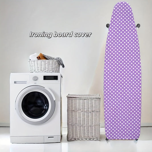 A purple base cover with white polka dots, enhanced with a titanium coating to protect against burning and staining. It has elastic edges for a secure fit and two fasteners on the back.