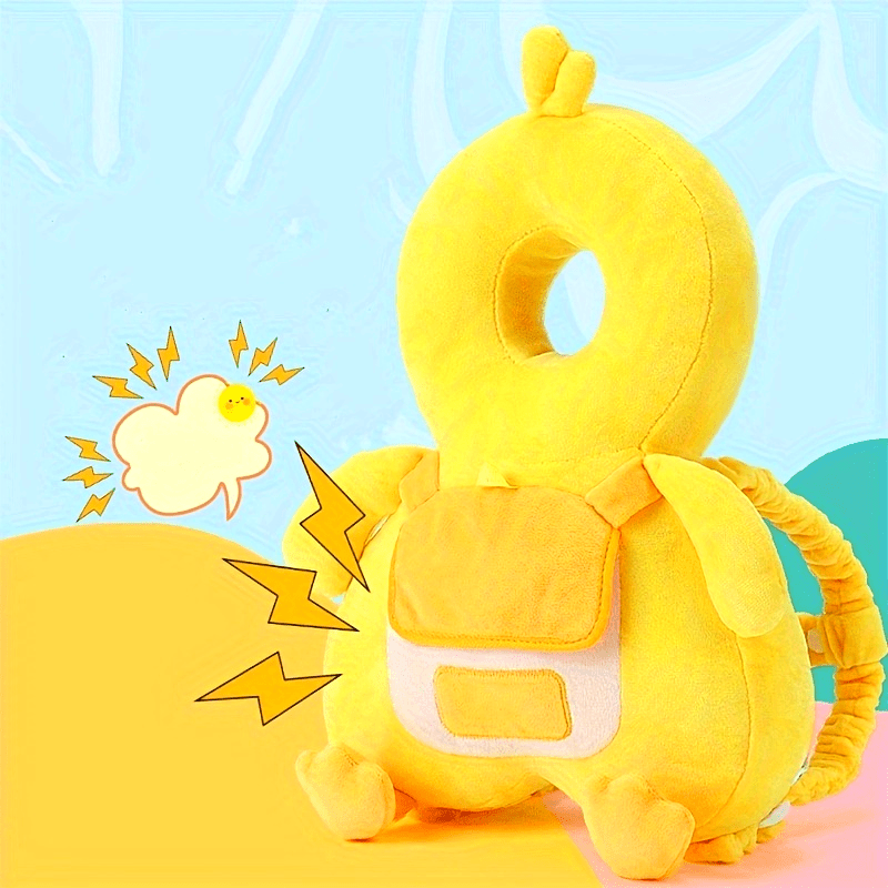 Yellow Safety Pillow for Kids - Adjustable Head Protection Pad with Fastening Belt, Alert Squeal, and Non-Toxic Polyester Material