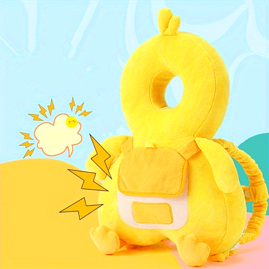 Yellow Safety Pillow for Kids - Adjustable Head Protection Pad with Fastening Belt, Alert Squeal, and Non-Toxic Polyester Material