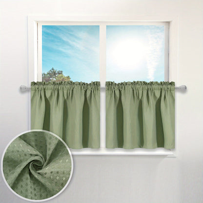 Set of 2 Waffle Weave Half Window Curtains. Waterproof Small Window Curtains for Bathroom, Ideal for Coffee Shops and Kitchens.