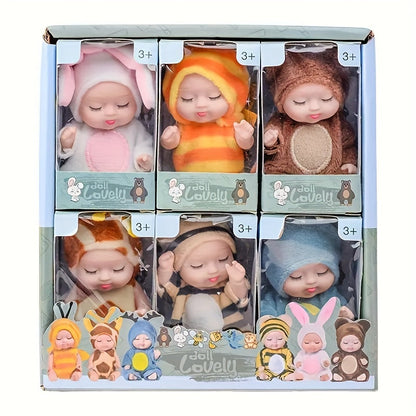 Set of 6 Adorable Sleep Fairy Dolls in Pajamas, with Gift Box - Perfect for Gifting to Friends, Decorating Desks, Cakes, and Homes, and Adding to Mini Doll Collections