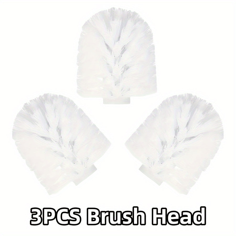 Toilet brush set includes 1 handle and 3 replacement heads, perfect for manual cleaning in the bathroom. Features a no-dead-corner design, great for use in the kitchen and toilet. Long-lasting and sturdy cleaning supplies.