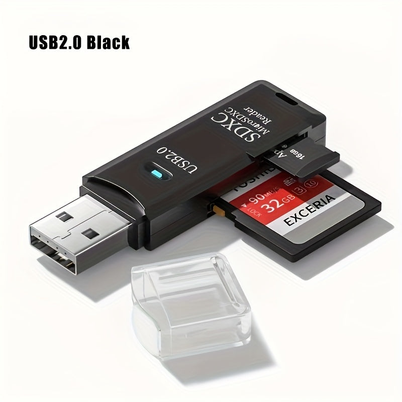 One USB 2.0 Mini SD card reader for high-speed data transfer, plug-and-play for cameras, no battery needed. Ideal for transferring photos.