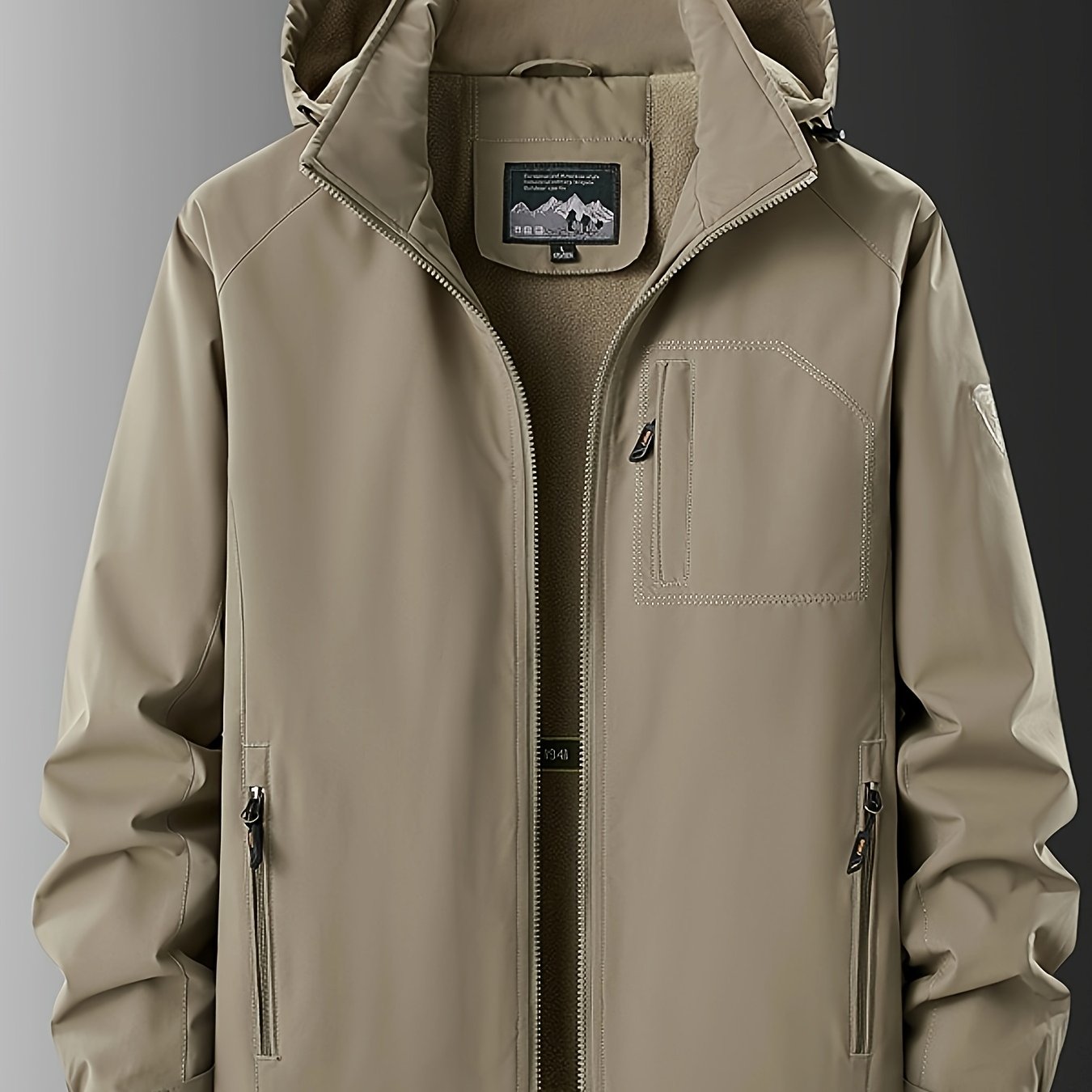 Men's Winter Jacket with Detachable Hood and Multiple Pockets - Casual & Trendy Fleece-Lined Outerwear