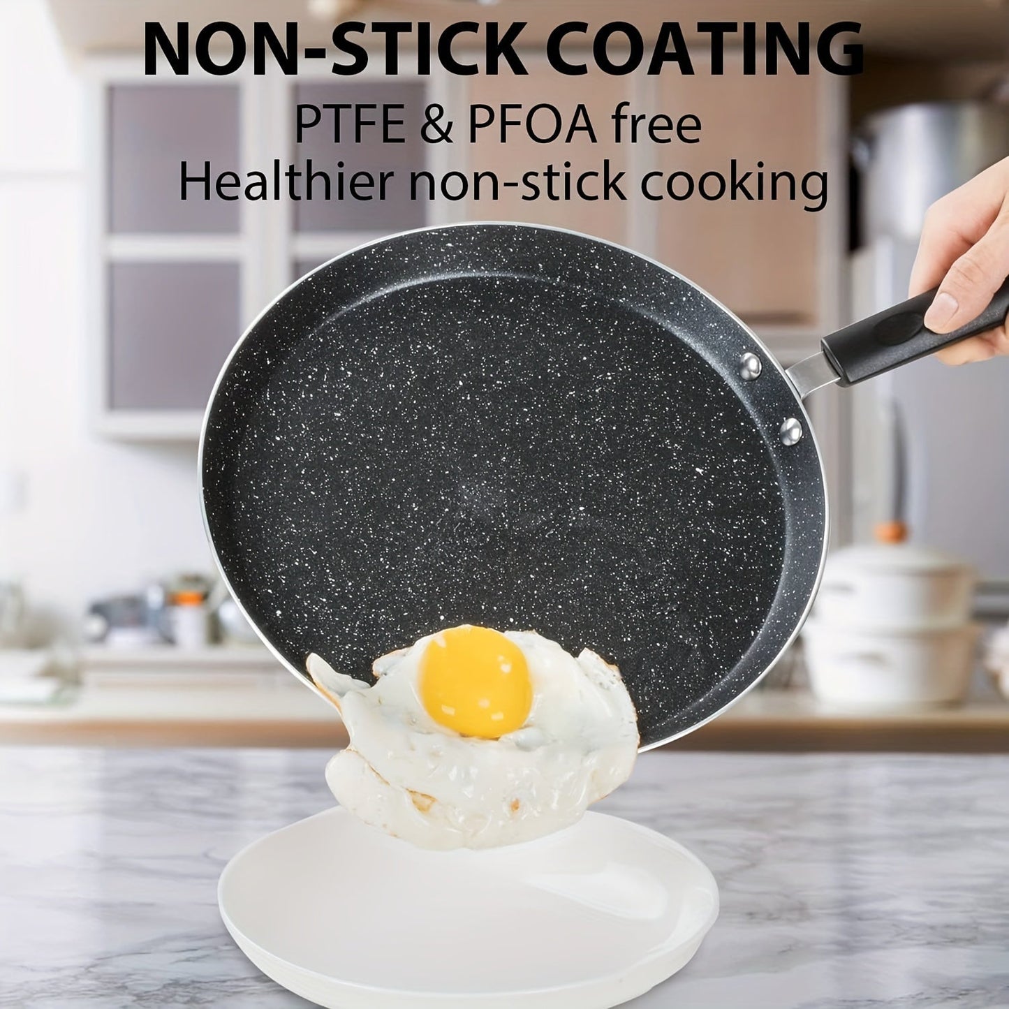 Granite-coated Nonstick Crepe Pan with Spreader, 26.67 cm Diameter - Ideal for Roti, Egg Omelets, Tortillas, Tawa Dosa, and more. Flat Frying Pan designed for induction cooking, PFOA and PTFE free.