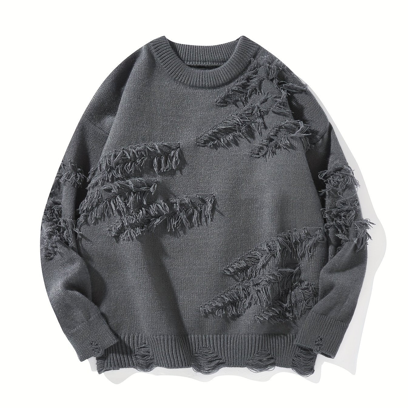 Men's distressed knit sweater - perfect for fall/winter casual wear.