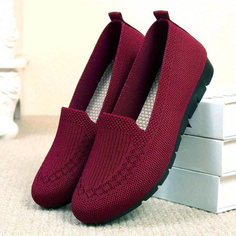 Women's Solid Color Knitted Loafers: Lightweight, Non-slip, Casual Walking Shoes