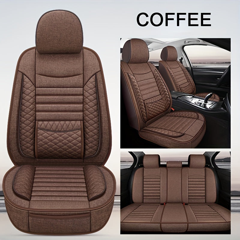 M06 Fiber Hemp Car Seat Cushions - Universal Fit, Breathable Covers for 5-Seats Vehicle, Four Seasons Material