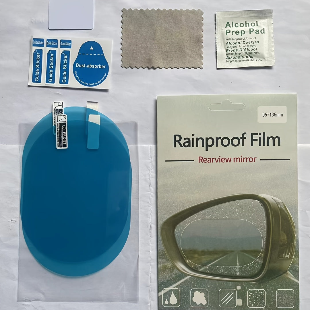 2 transparent pet screen protectors for car rearview mirrors, anti-fog and waterproof