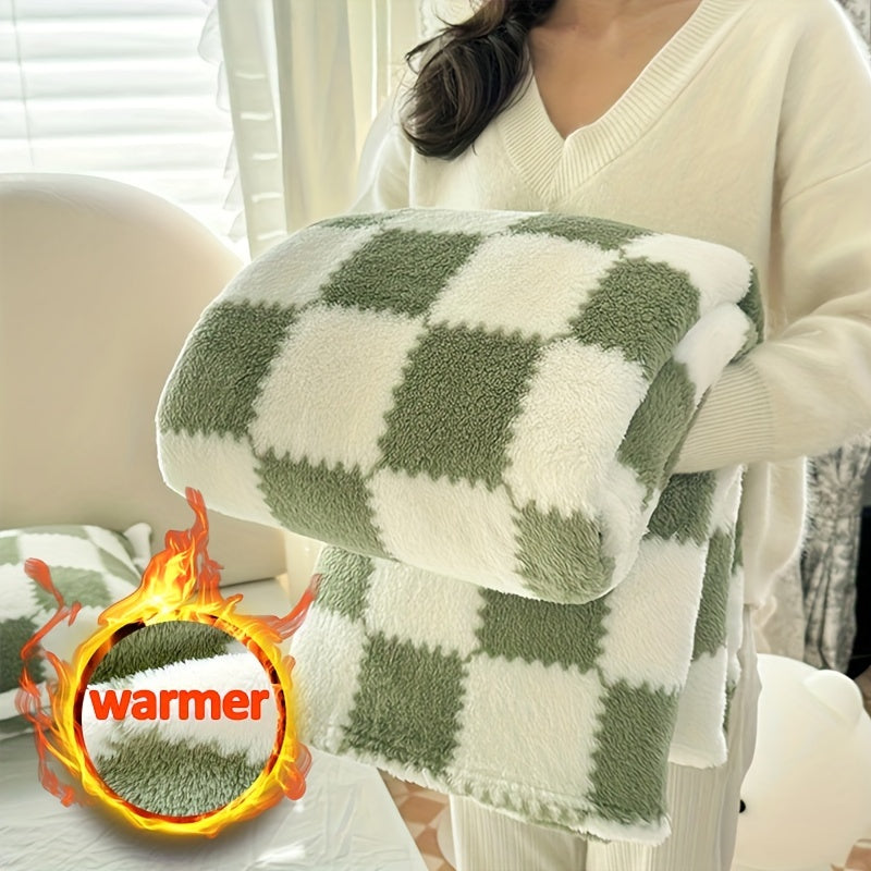 Soft, comfortable Cozy Traditional Checkered Edge Fleece Blanket suitable for all seasons. This multi-purpose blanket is machine washable and perfect for travel or office use.