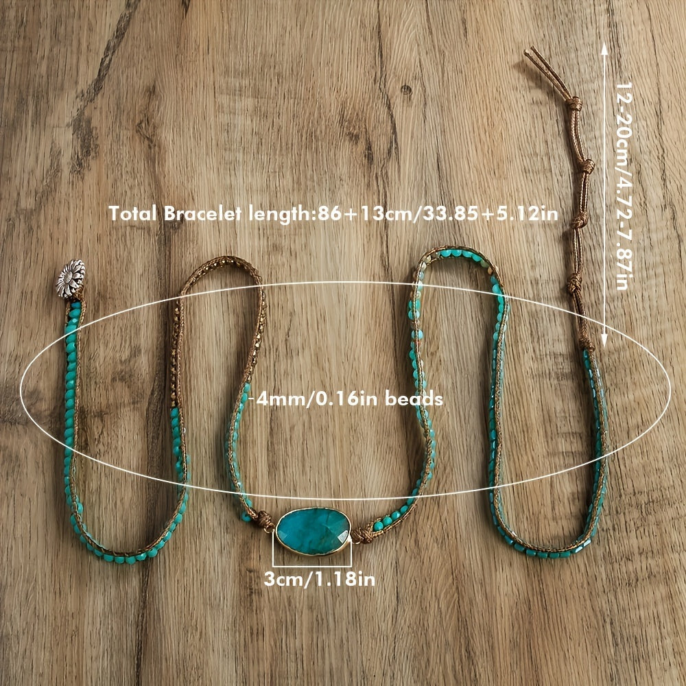 Multi-layered hand rope jewelry accessory made from colorful natural stones, designed as a wrap bracelet.