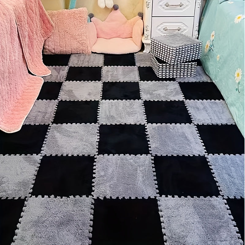 Set of 10 Interlocking Play Mats - Durable Foam Tiles for Kids and Pets - Easy to Clean and Non-Slip Floor Mats in Black, Gray, and White - Ideal for Decorating Living Spaces, Bedrooms, and Nurseries