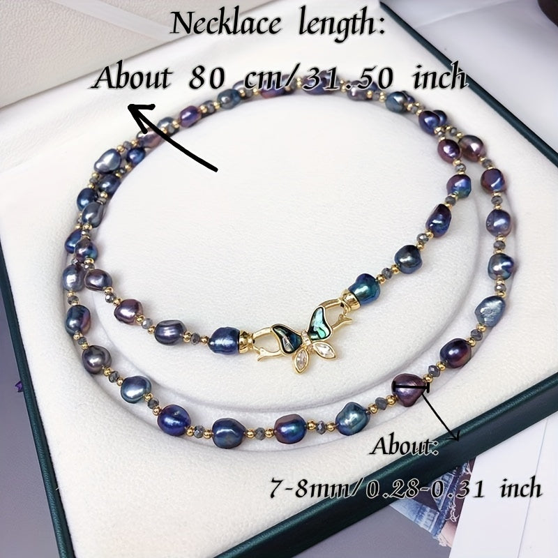 Vintage hip-hop style freshwater pearl necklace featuring baroque irregular beads, perfect for both weddings and casual attire. Comes with a gift box for easy gifting.