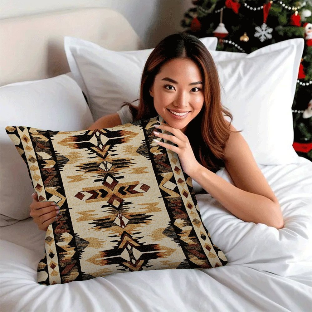 Set of 2 Stylish Native American-Inspired Antique Flannel Pillow Covers, 45.72x45.72 cm, Cozy Short Plush Cushion Cases with Zipper Closure, Easy to Clean in Washing Machine, Versatile All-Season Decorative Pillowcases for Couch, Bed, Car - Perfect for