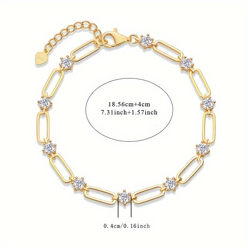 Luxurious 18K Gold-Plated Sterling Silver Bracelet with Stunning Moissanite Accents on a 925 Silver Link Chain - High Quality Unisex Fashion Jewelry Perfect for Anniversary, Wedding, Birthday, or Everyday Wear