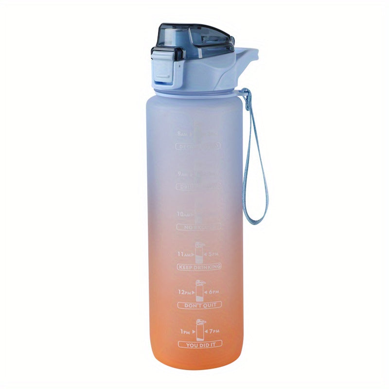 Rainbow 32 Oz/1 Liter Water Bottle with Time Marker, Portable Rope, and Straight Drinking Design. A Motivational Gift.