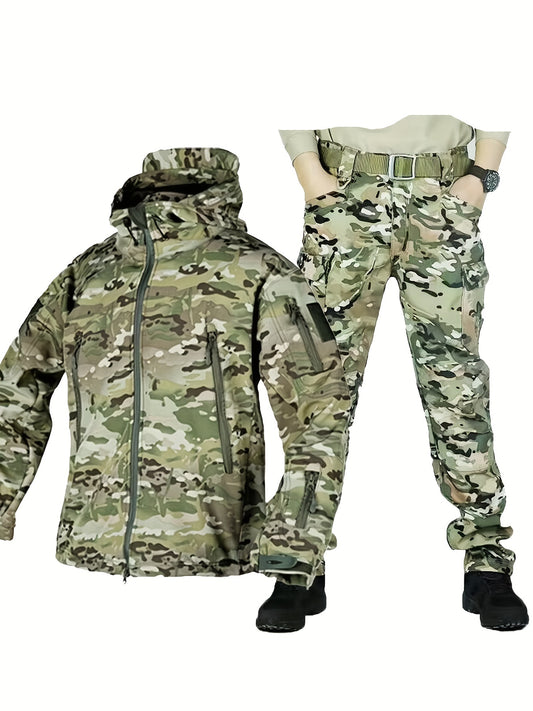 Guangguangzi Camouflage Shark Men's Fleece Jacket and Work Pants Set