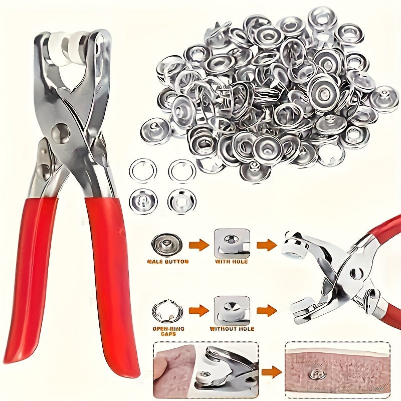 1 set includes 200 or 400 silver gray press buttons and pliers for DIY handicrafts, leather, and clothing - durable sewing accessories.