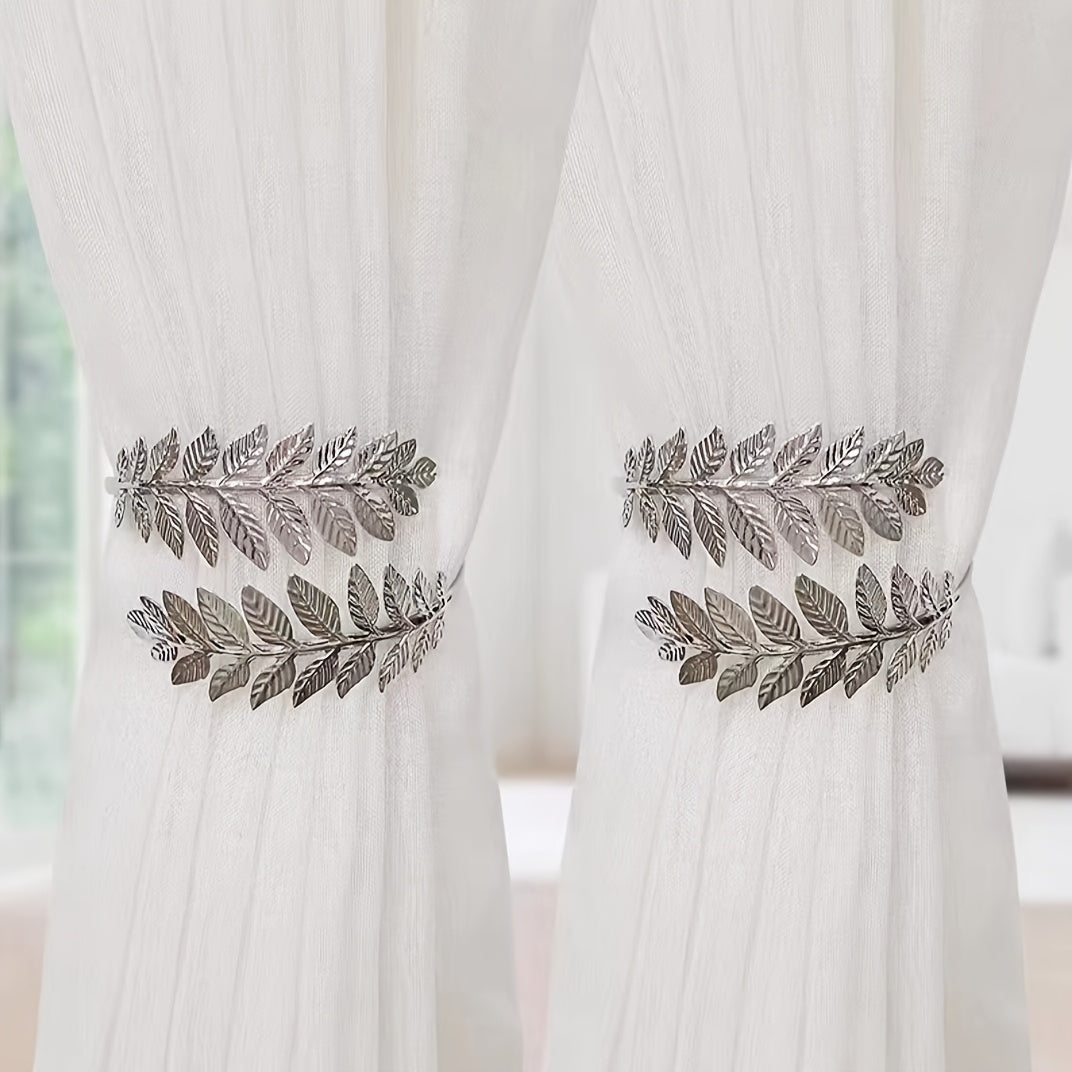 1 or 2 pieces of Bohemian Metal Alloy Leaf Curtain Tiebacks, Elegant Decorative Drapery Holdbacks with Curtain Buckles.