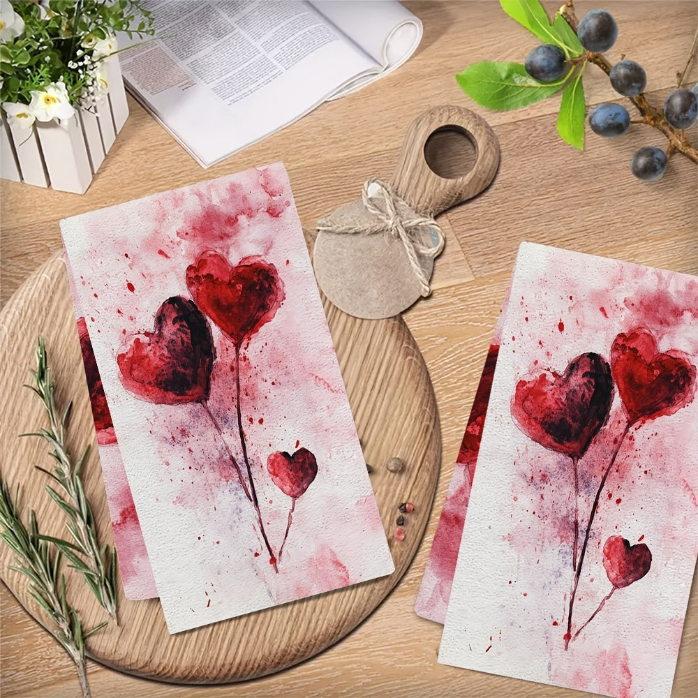 Pair of luxurious kitchen towels, ideal for Valentine's Day festivities. These ultra-soft towels are highly absorbent and perfect for drying dishes or hands. They make a great addition to holiday decorations and are machine washable for easy cleaning.