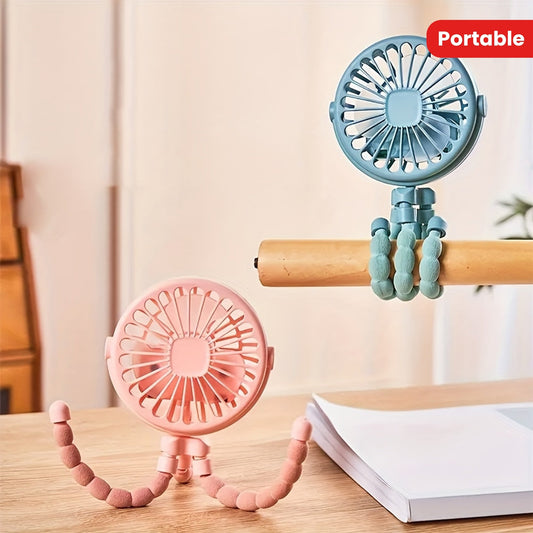 Portable Octopus Fan with Flexible Tripod - USB Rechargeable Handheld Electric Fan, Perfect for Stroller, Travel, and Outdoor Use. Made of Durable Plastic, Great Gift Idea for Friends, Holidays, or Birthdays.