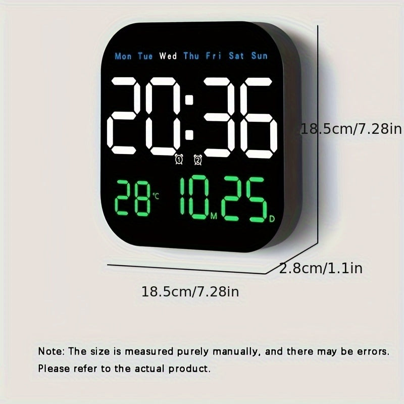 The Remote-Controlled LED Wall Clock - USB Powered, Rechargeable, Alarm, Temperature Display, and Calendar for Bedroom