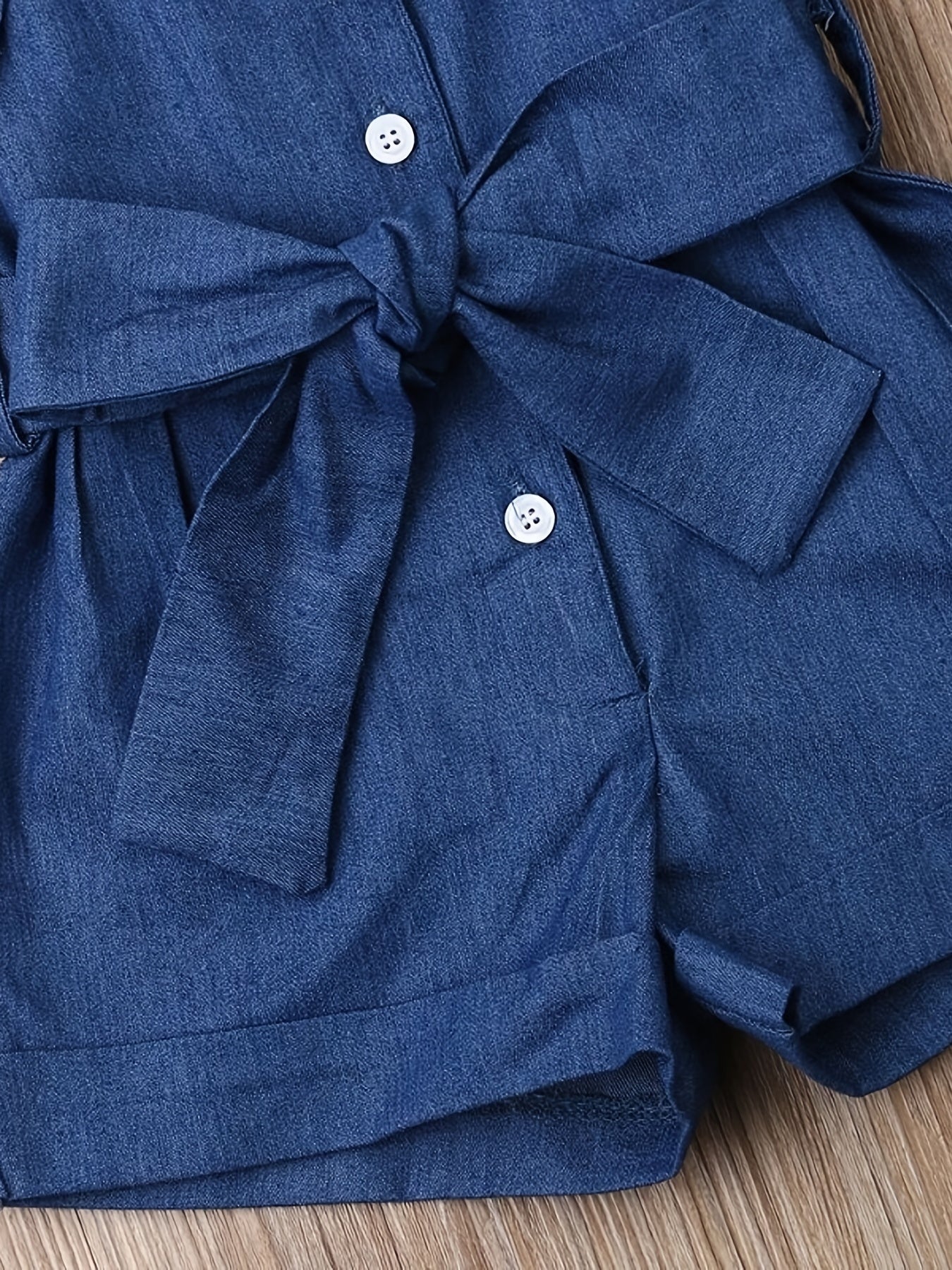 Sleeveless denim romper set with bow headband for kids, perfect for summer.