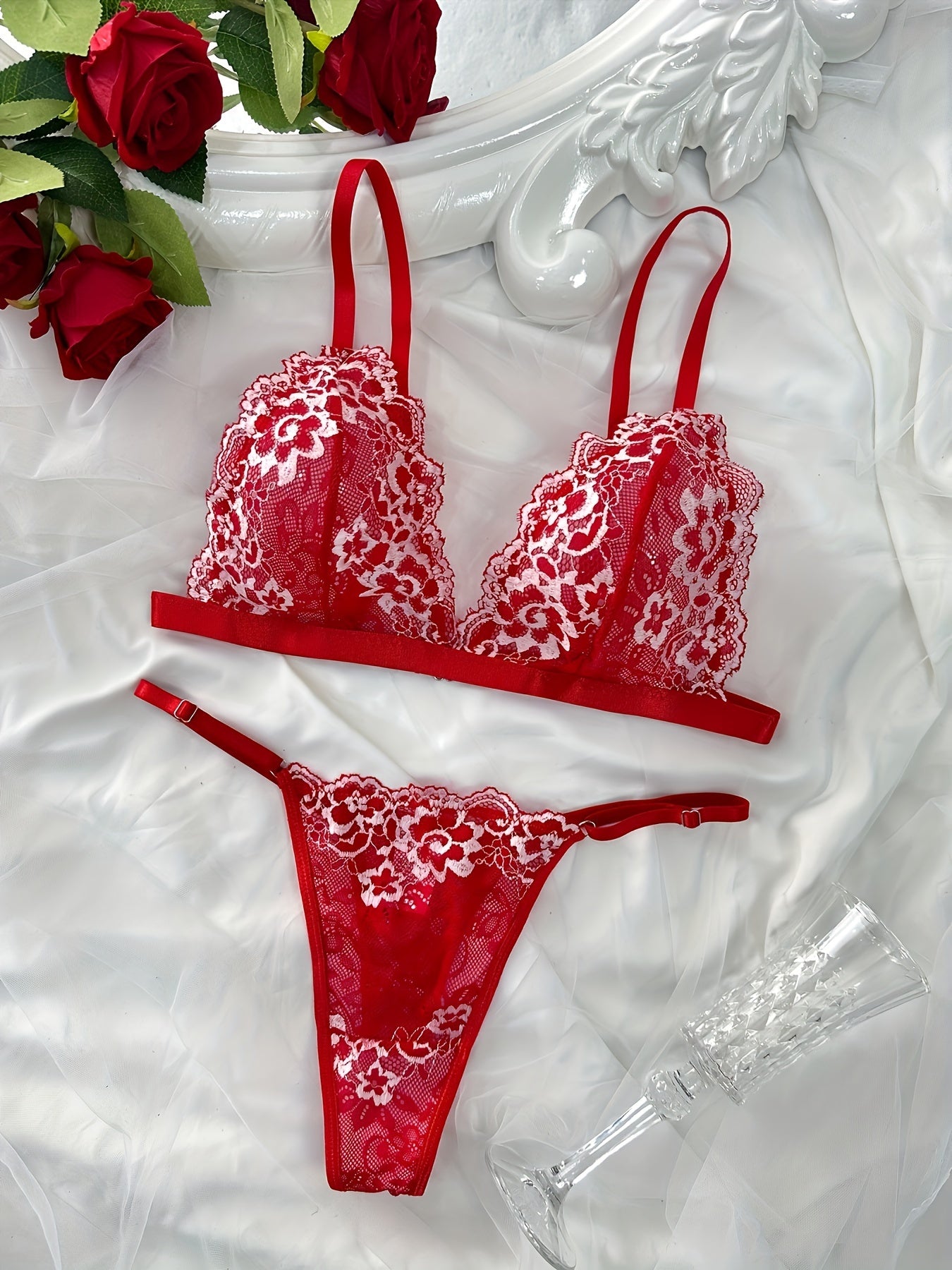 Valentine's Day Sexy Floral Lace Lingerie - Triangle Cup + Sexy Panties Set