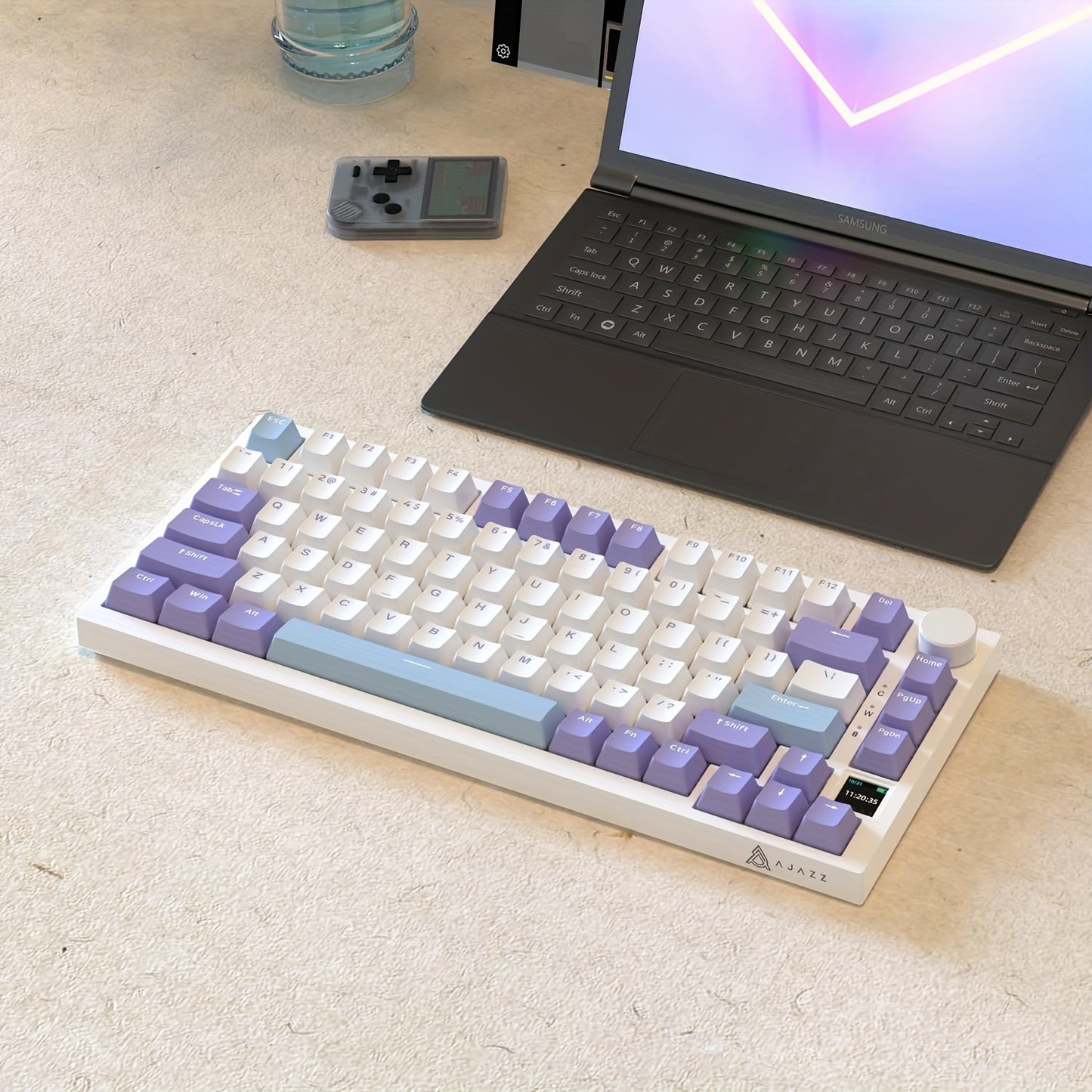 AJAZZ Wireless Mechanical Keyboard with RGB Backlight, 75% Layout, Hot-Swappable PBT Keycaps, Wireless & USB Charging for Gaming and Office Use.