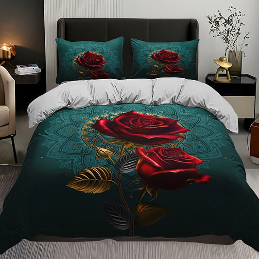 Soft and breathable vintage rose duvet cover set for bedroom, guest room, and dorm decor. Includes 1 duvet cover and 2 pillowcases (core not included).