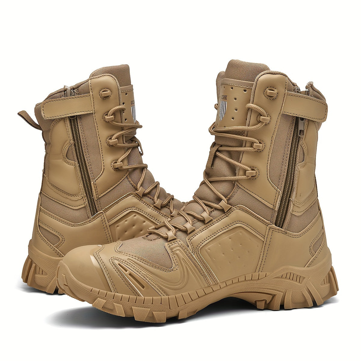 Men's high top hiking boots with zipper, ideal for outdoor mountain climbing. Comfortable, non-slip, and durable.